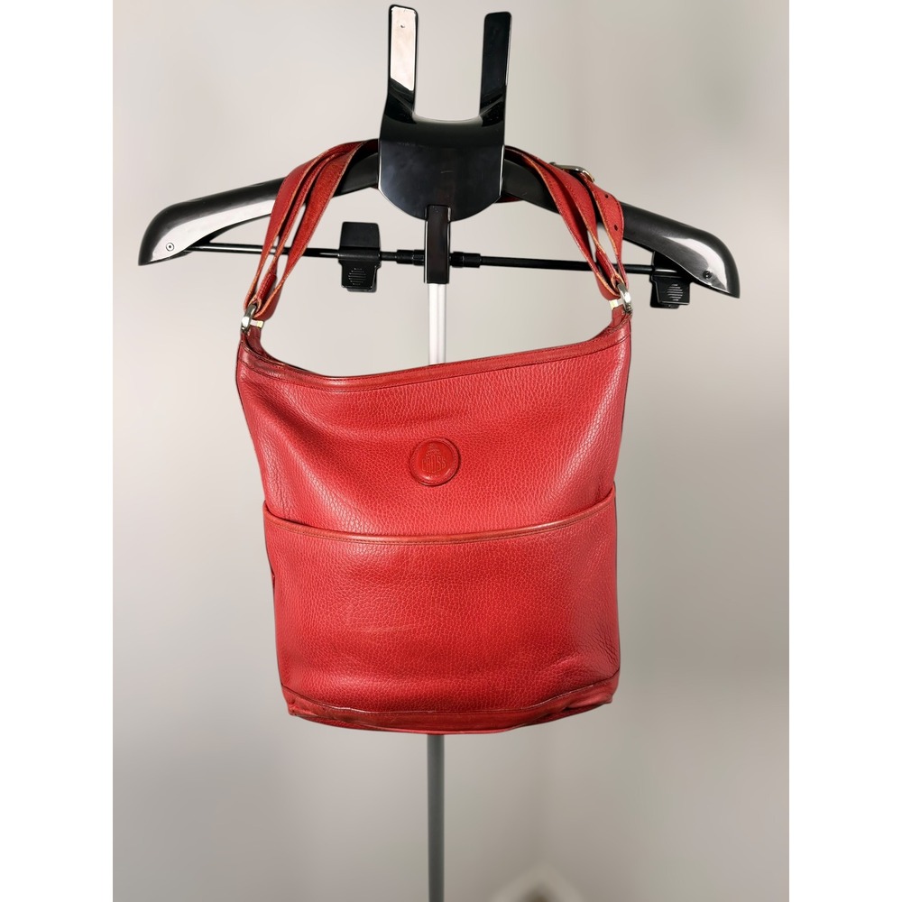 Vintage Mark Cross Italian Pebbled Red Leather Bucket Shoulder Bag Logo Handbag‎